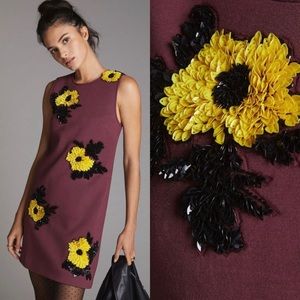 Anthropologie DHRUV KAPOOR Sequined Flowers Shift Mini Dress
